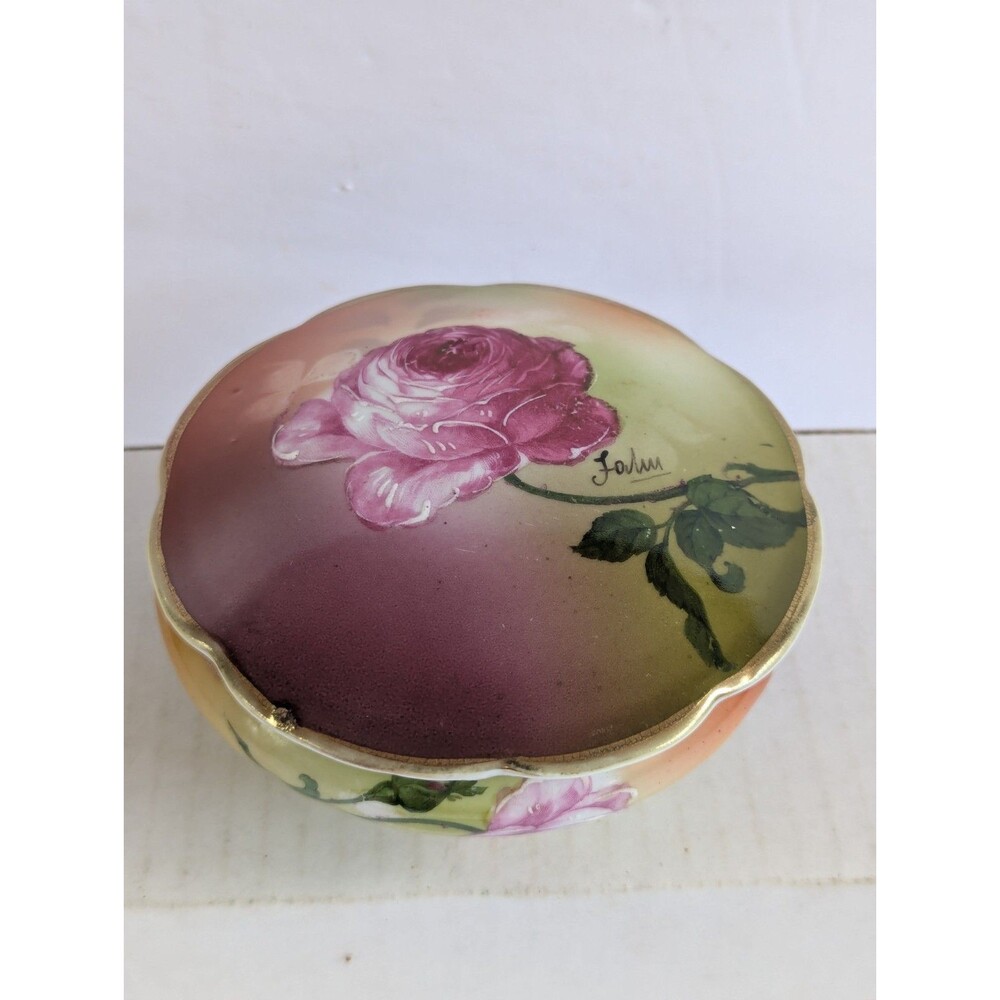 Estate Find Antique Silesia Porcelain Trinket / Jewelry Dish Flowers